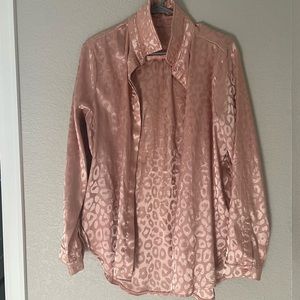 Pink shimmer leopard print button down